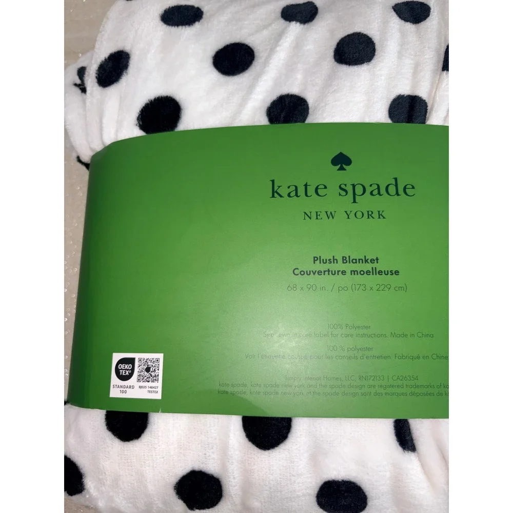 Kate Spade Plush Blanket Twin White Black NEW Lia Dot Polka Dot Soft 68 x 90”